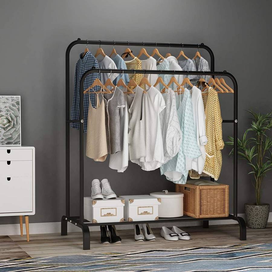 Double Rail Clothes & Shoes Storage Rack