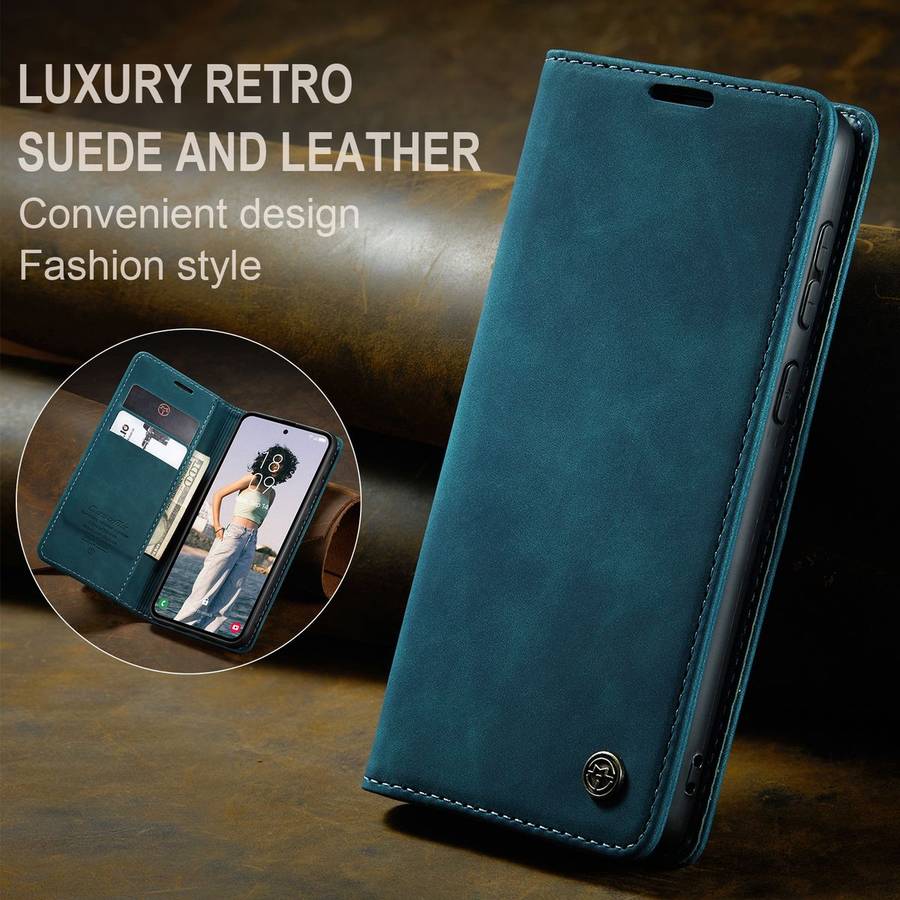 Retro Flip Leather Wallet Cover For Samsung Galaxy A55 - Blue