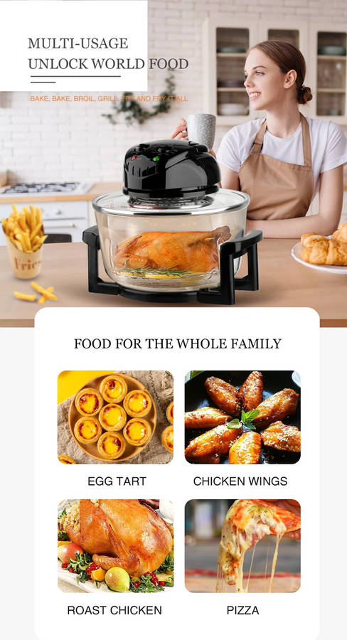3500W Multi-cooker Glass Air Fryer Electric Convection Halogen Oven