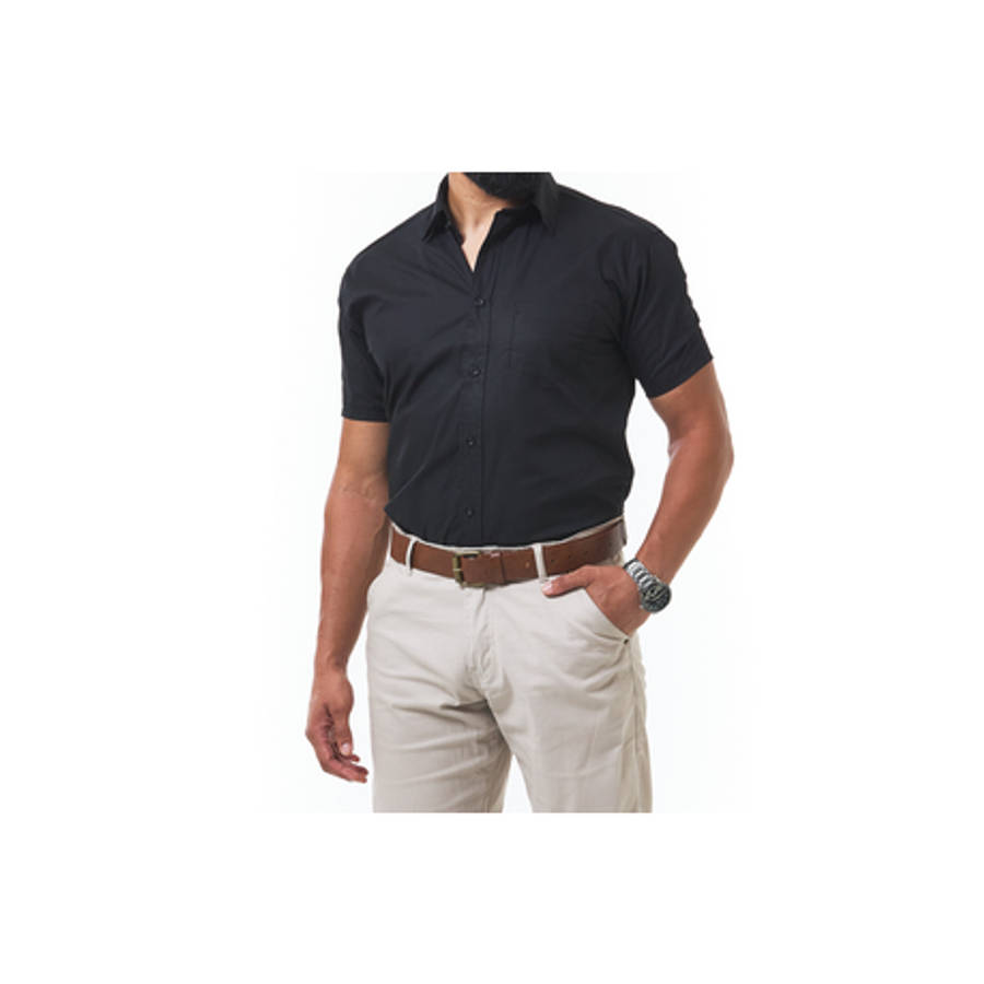 Dromex 100% Cotton Short Sleeve Formal Shirt - Black - M - Dromex 100% Cotton Short Sleeve Formal...