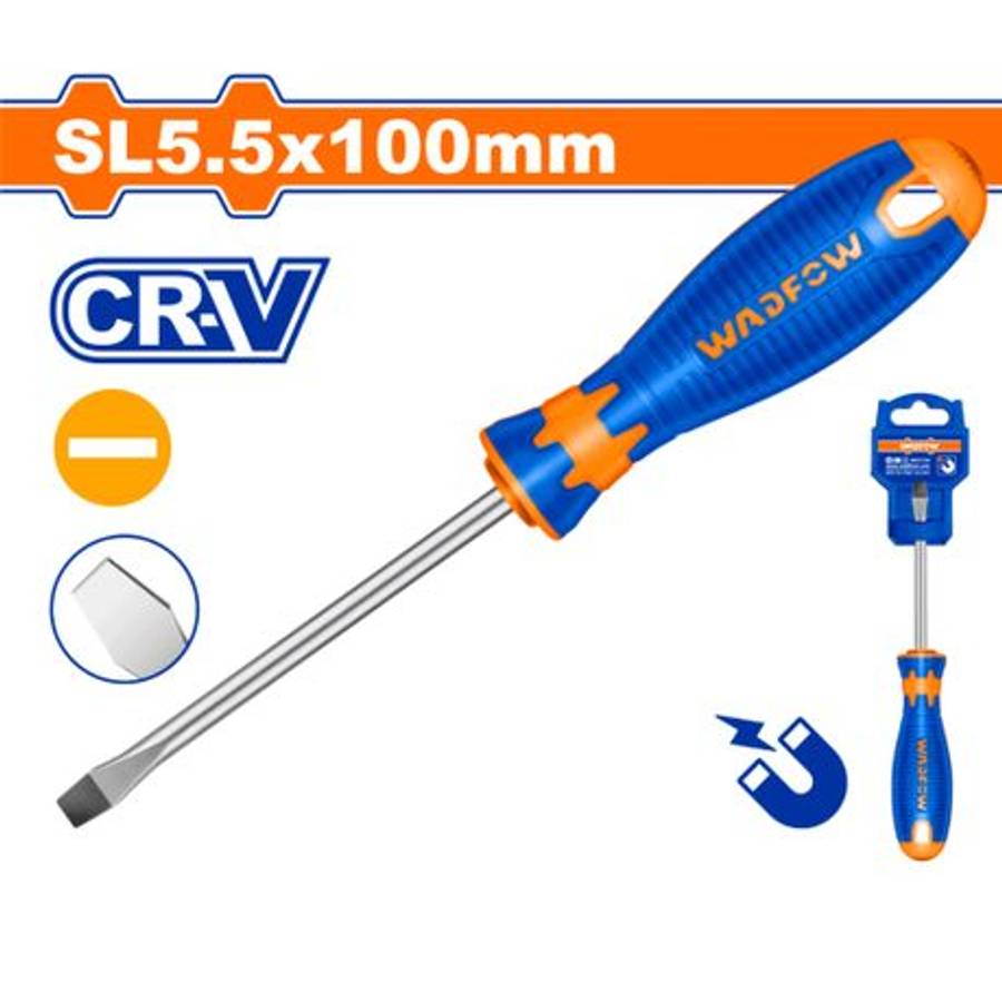 Wadfow - Slotted Screwdriver with Magnetised Tip - 5.5 x 100mm - Wadfow - Slotted Screwdriver wit...