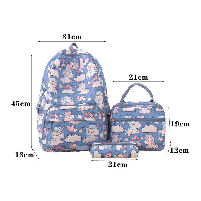 Unicorn Girls School Backpacks With Lunch Bag and Pencil Case - Black