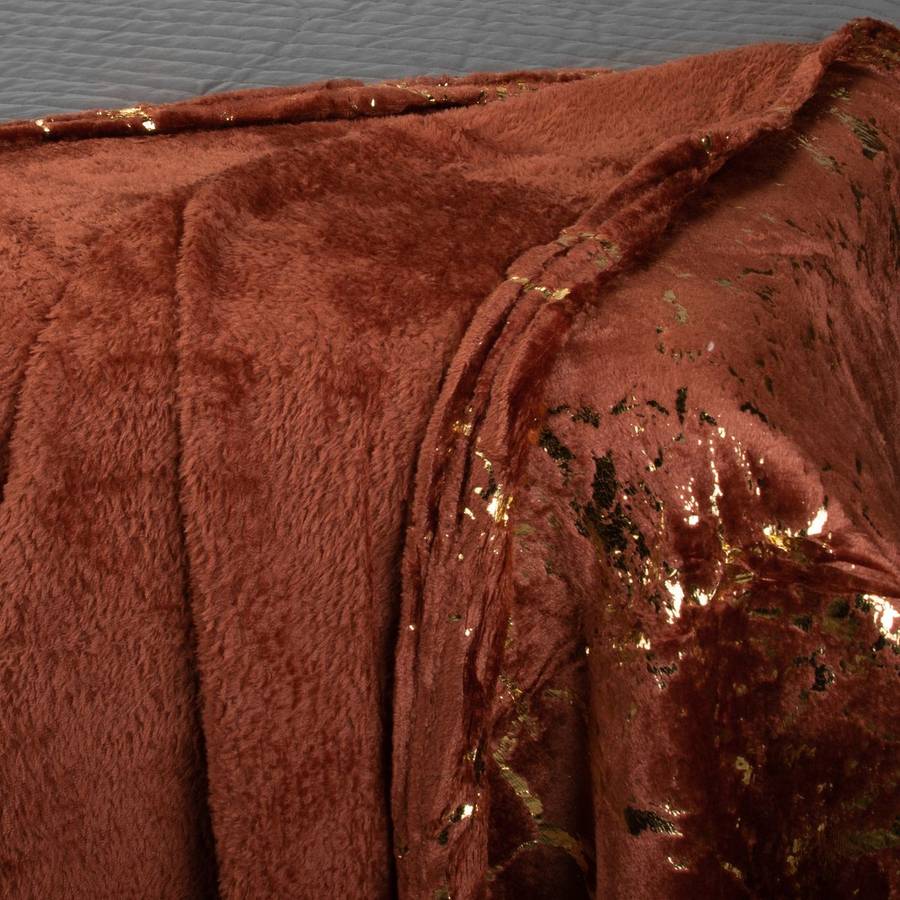 FLEECEX Metallic Marble Plush Fleece Blanket & Throw -180 x 200 cm - Brown