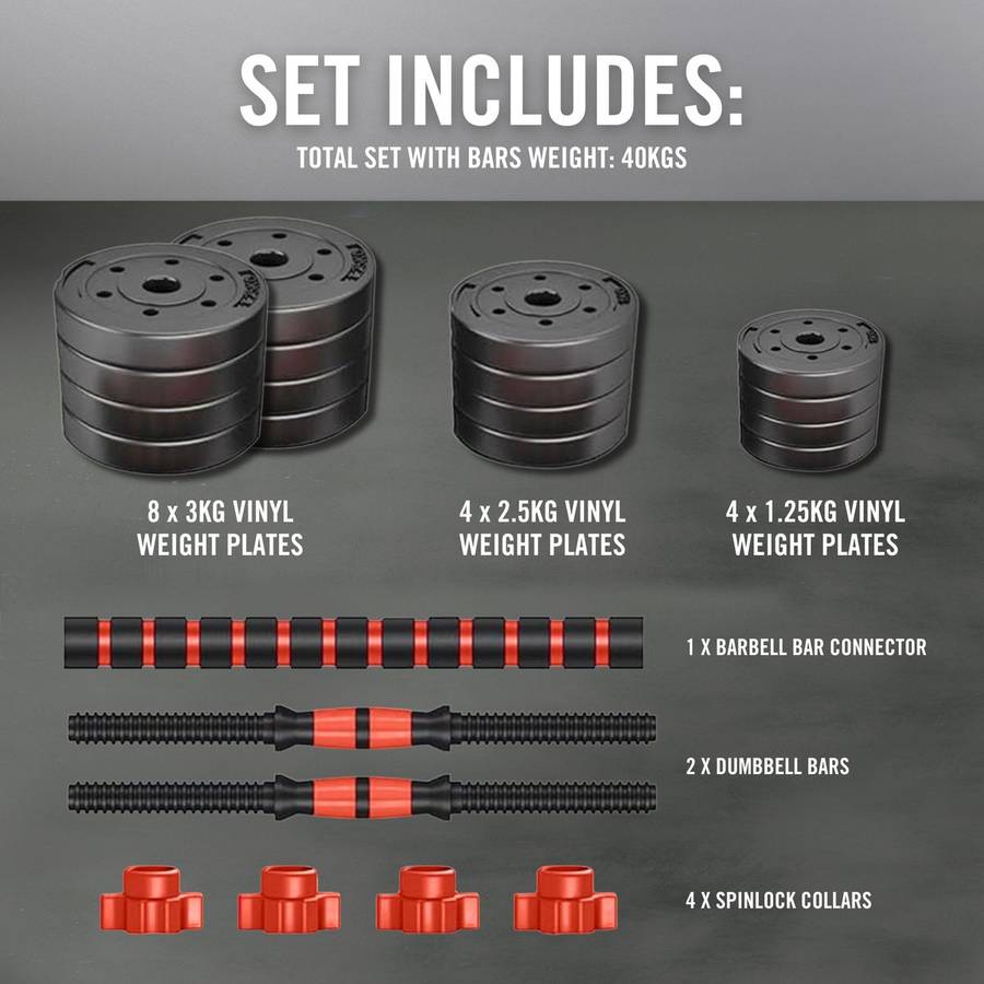 Everlast 40KG Vinyl Barbell & Dumbbell Set