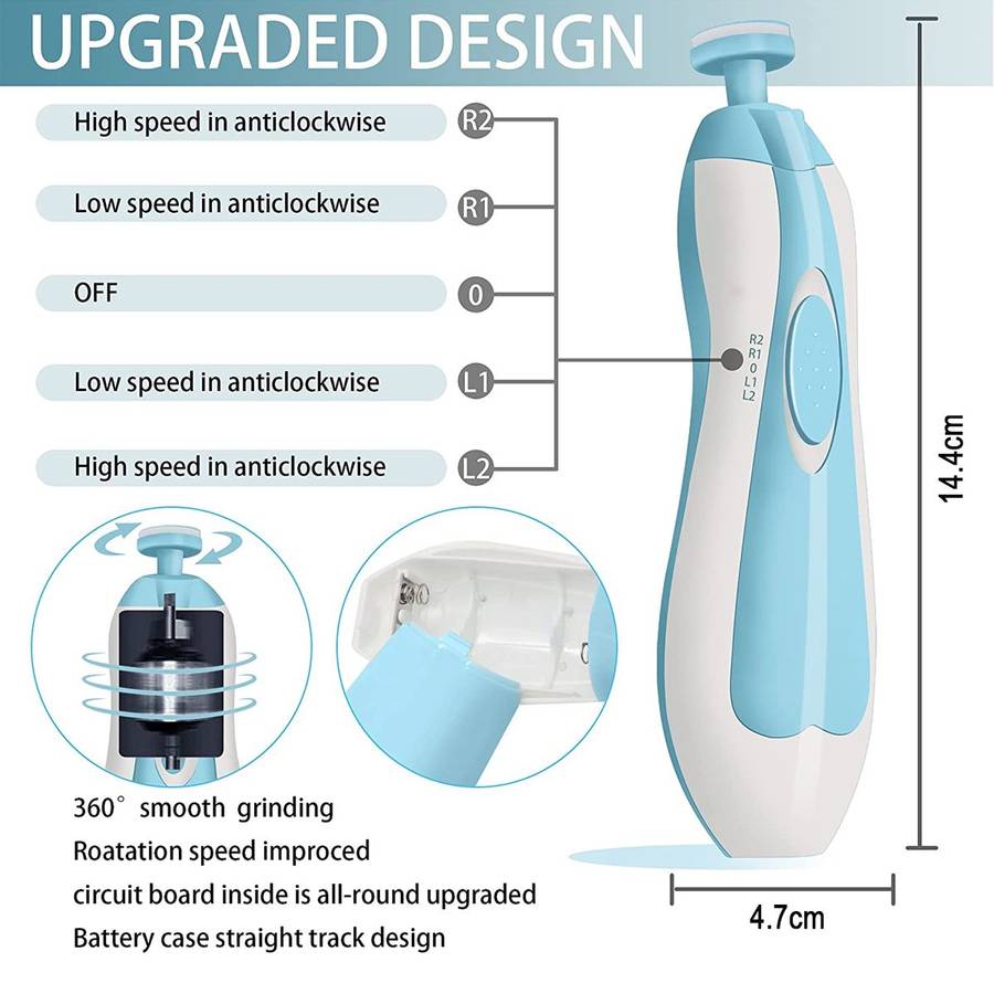 Baby Nail Trimmer Electric File Set with Light Replacement Heads