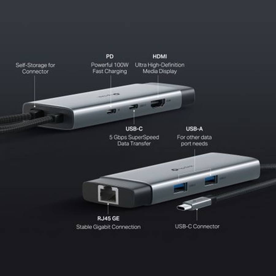 Tp-Link - USB-C 9-in-1 Hub | 4K HDMI | 100W PD | Gigabit LAN | SD/microSD - Tp-Link - USB-C 9-in-...
