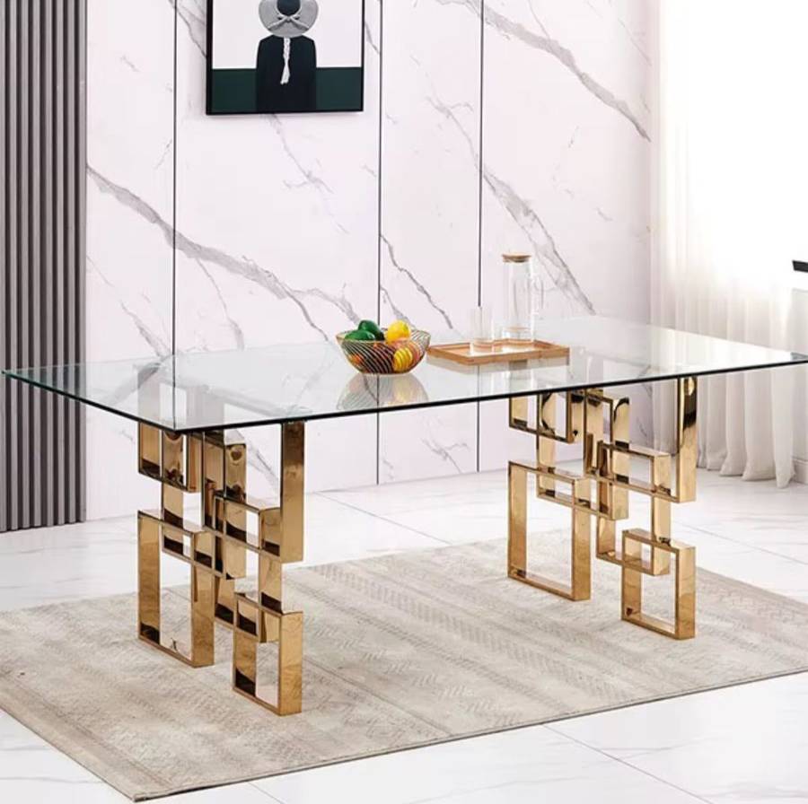 Modern Glass Dining Table With Gold Finishes