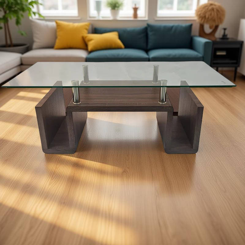 Coffee Tables - Tempered Glass Top - Brown Base
