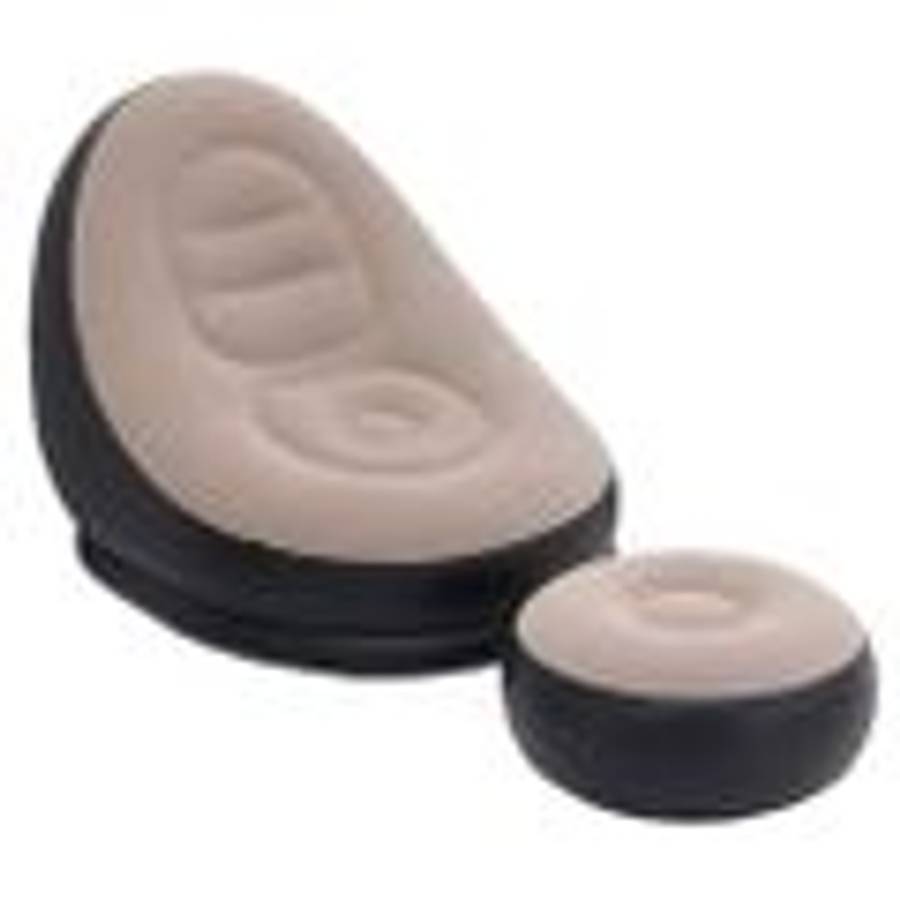 Portable Inflatable Sofa With Footrest - Beige and Black
