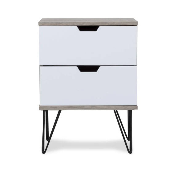 2 Draw Pedestal Engineered Wood Bedside Table - 2 Pack - White, Brown