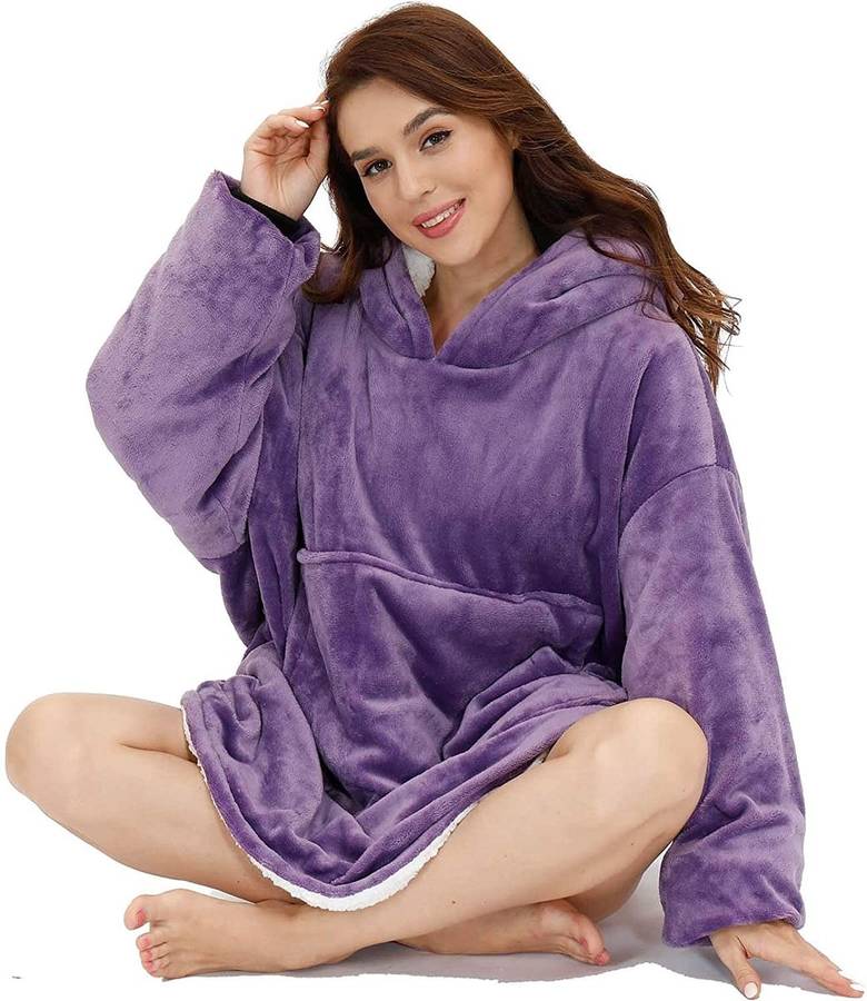 Unisex Grey Oversized Plush Hoodie Blanket