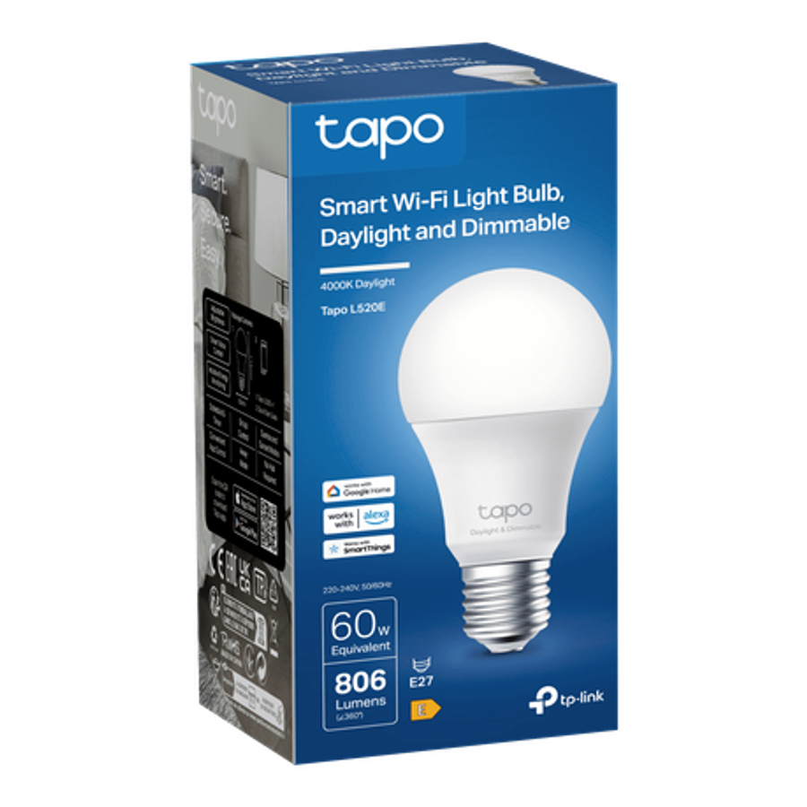 Tp-Link - Tapo L520E Smart WiFi Light Bulb - Dimmable Daylight, Voice Control - Tp-Link - Tapo L5...