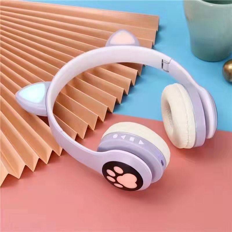 Techme VZV-23M Cat Ear LED Wireless Bluetooth Headphone - Light Purple - Open Box