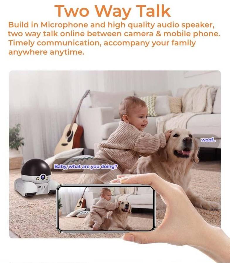 Robot Camera on Wheels 1080P Dual Lens,Indoor Movable Security Camera with 2-Way Talk,Blinky Bot wit