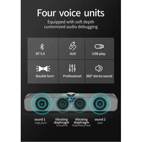 Lenovo Lecoo - DS102 - Desktop Bass Speaker With 3D Stereo Sound - Black