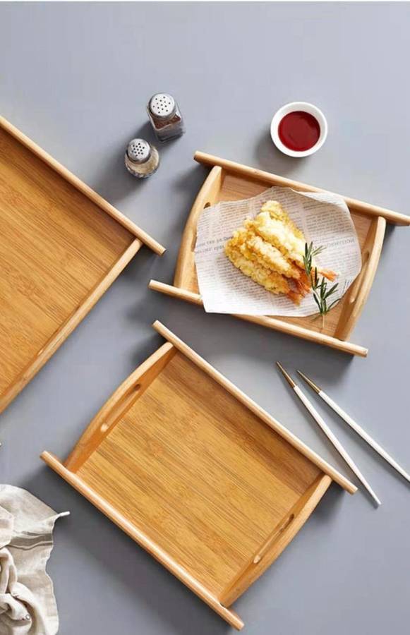Wooden Bamboo Servings Tray Set of 3