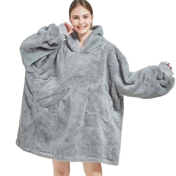 Unisex Grey Oversized Plush Hoodie Blanket