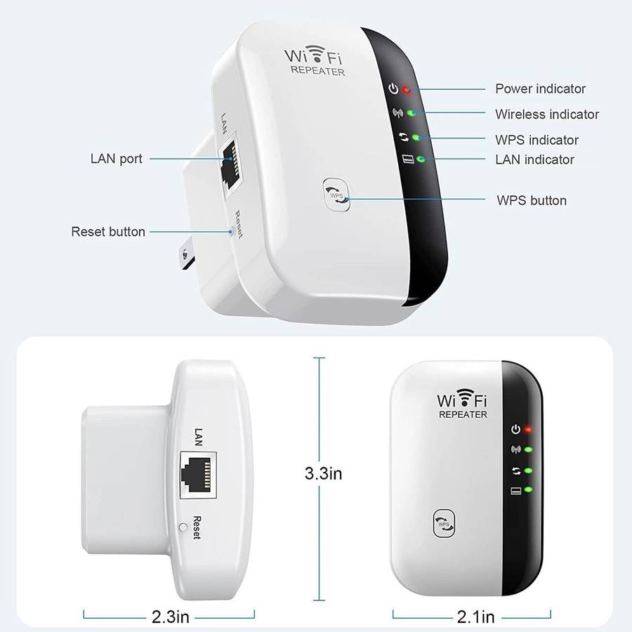 WiFi Extender Signal Booster, 300Mbps Wireless Router Signal Supports-White