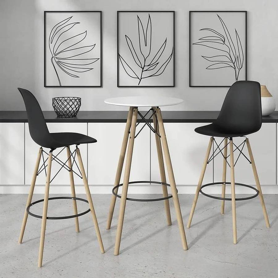 Bar / Kitchen Stools - Wooden Leg - Set of Two - Black