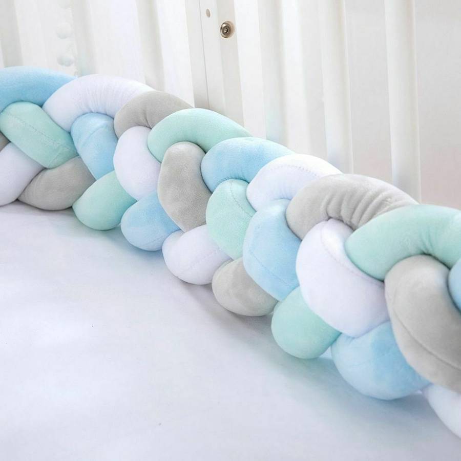 Braid Crib Bumper Knotted Bumper Breathable Pillow Cradle Bedding Decors - Blue