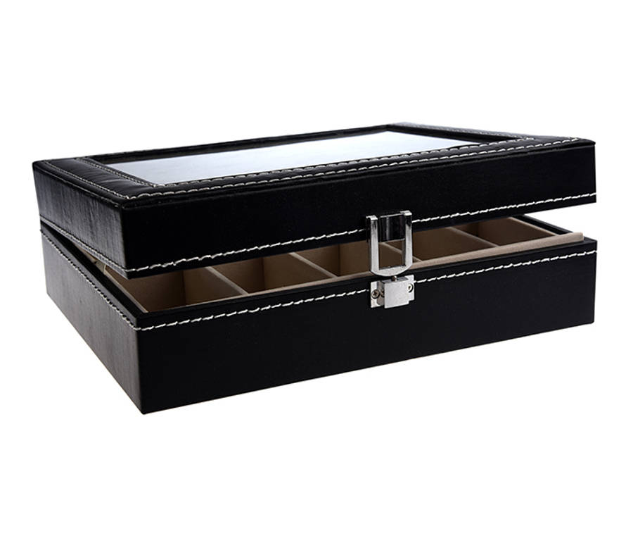 Luxury 10-Slot PU Leather Watch Display Box - Black