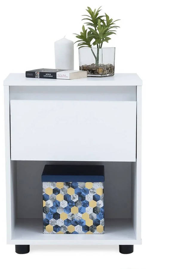 Nightstand End Table with Open Shelf-White or Oak