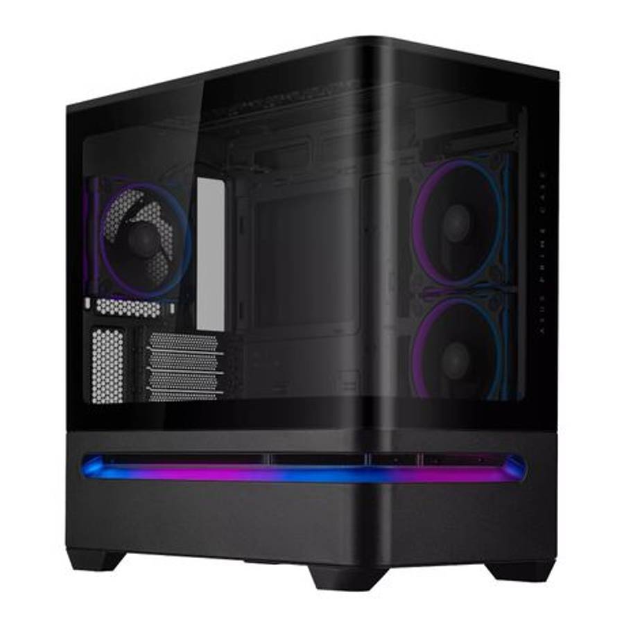 Asus - Prime AP202 ARGB Curved Tempered Glass Micro-ATX Chassis  Black - Asus - Prime AP202 AR...