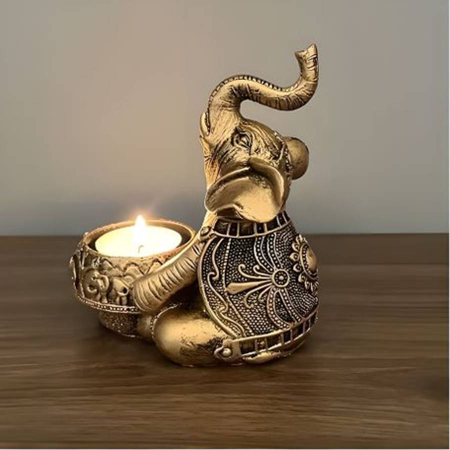 Elephant resin candle holder for decorative tables and display