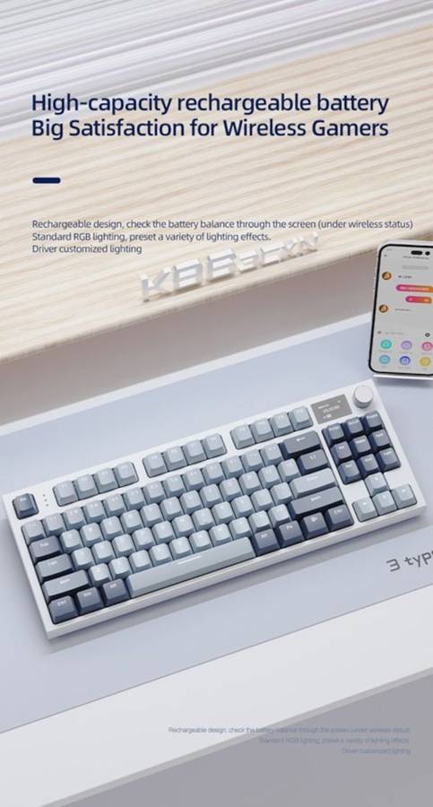 Mechanical Gaming Keyboard USB 2.4G BT5.0 Screen Hot-Swappable Blue Switch