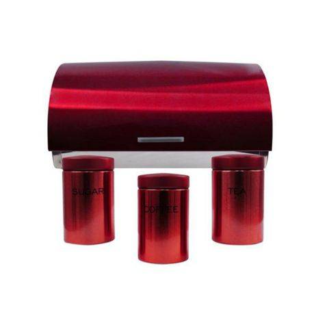 Stainless Steel Bread Bin & Matching 3 Piece Canister Set