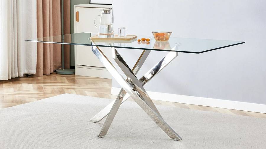 Glass Top Dining Table- Silver Legs