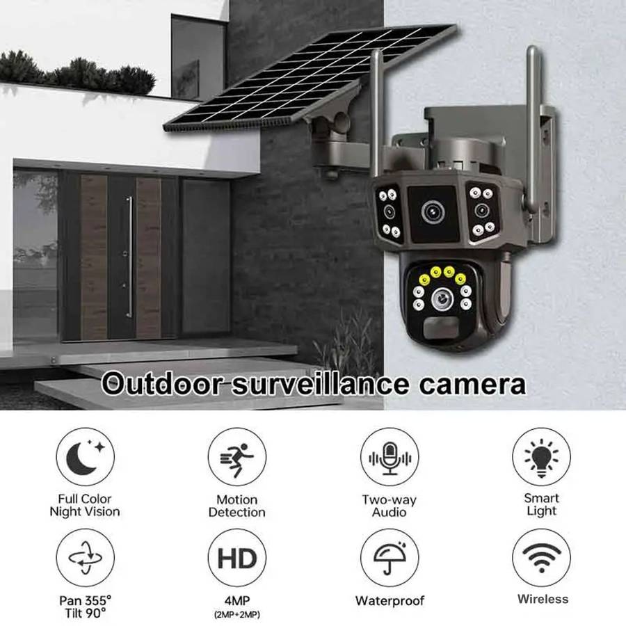 Solar 4MP 4K 3 Angle Sim operated 4G Security Camera