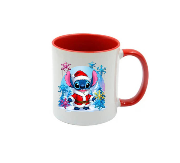 Stitch Christmas Mug - Two-Tone Red & White Festive Christmas Mug