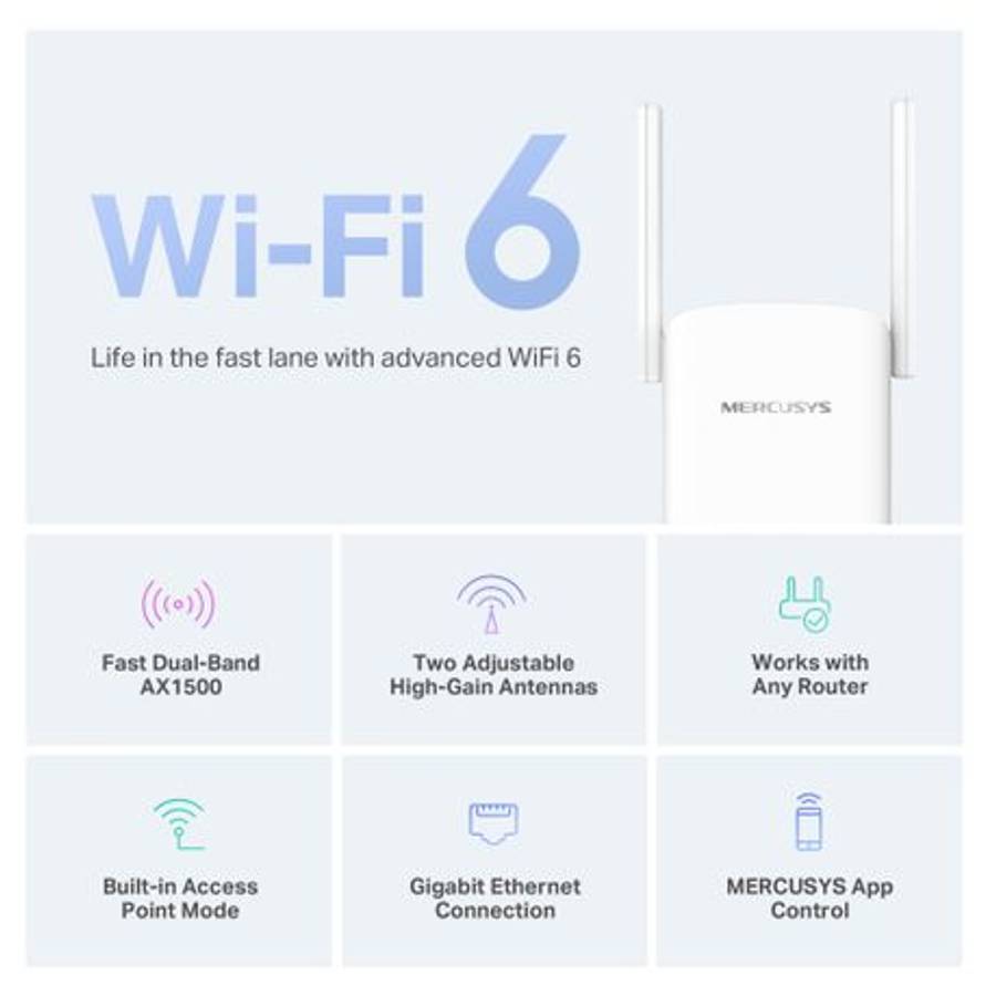 Tp-Link - Mercusys - ME60X AX1500 Wi-Fi 6 Range Extender - Tp-Link - Mercusys - ME60X AX1500 Wi-F...