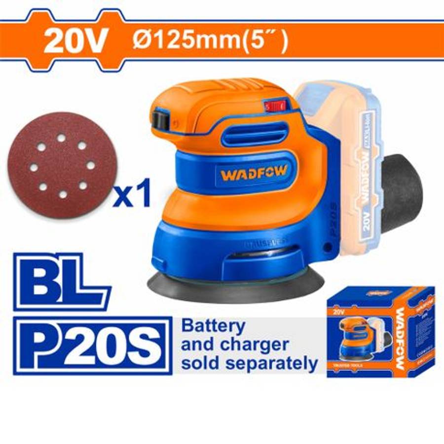 Wadfow - Cordless Brushless Random Orbit Sander (20V) - Tool Only - Wadfow - Cordless Brushless R...