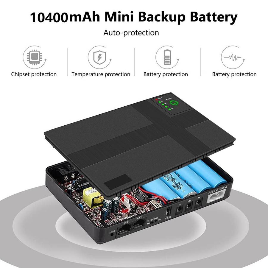 10400 mAh Mini UPS Backup Power Supply for Wifi Router and Support POE