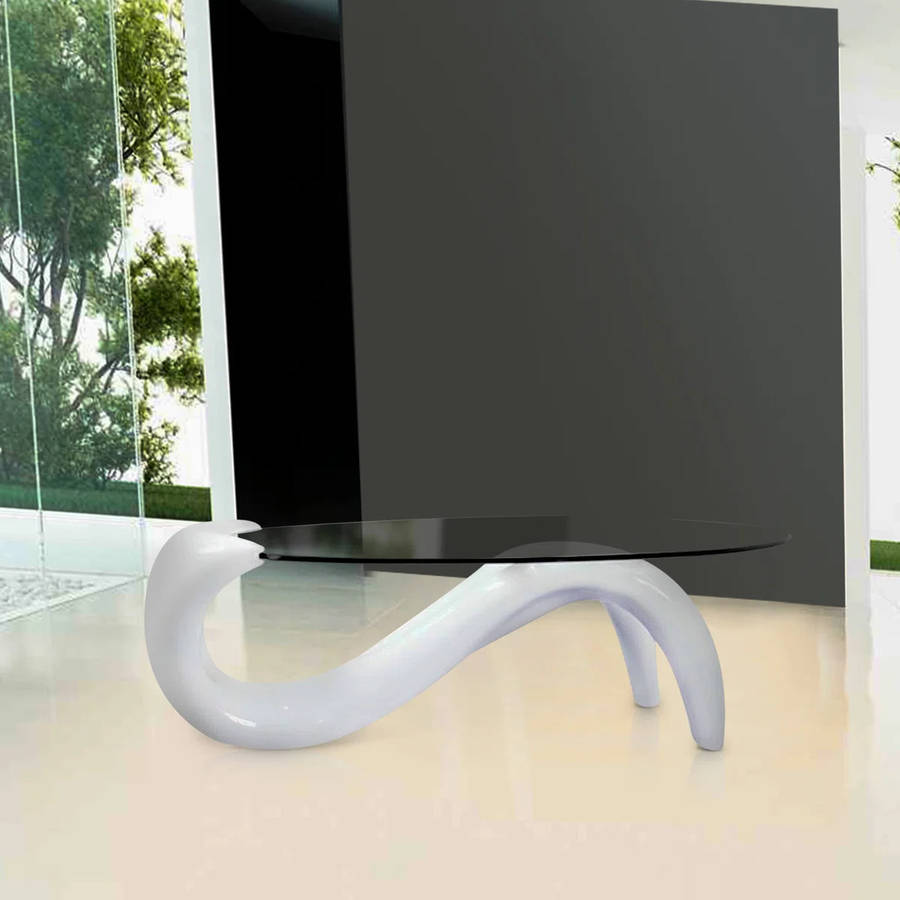 Glass Top Oval Coffee Table - White