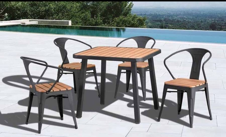Patio or Outdoor Dining Set Ty 012 Patio / Outdoor Dining Set - Wooden Top / Metal Frame -Black