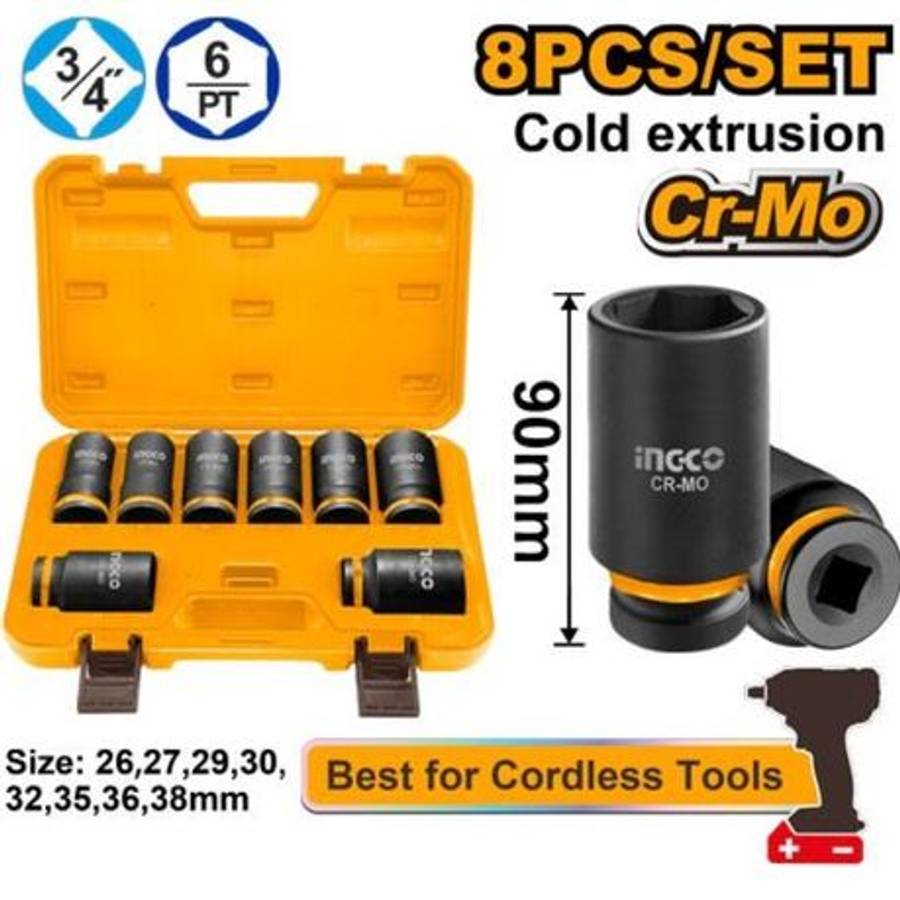 Ingco - Deep Impact Socket Set 3/4'' DR - 8 Pieces - Ingco - Deep Impact Socket Set 3/4'' DR - 8 ...
