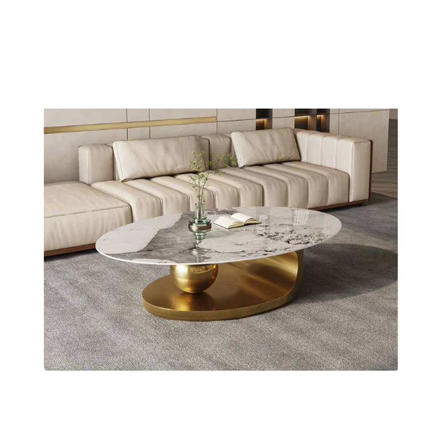 2 in 1 Modern Design Oval Marble Top Coffee Table