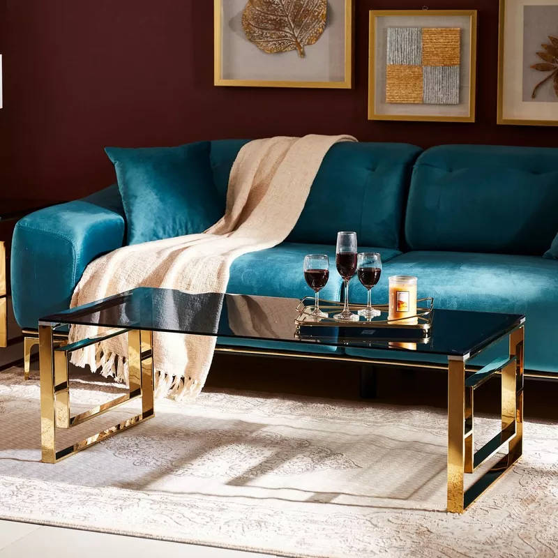 Coffee Table with Glass Top available in Gold