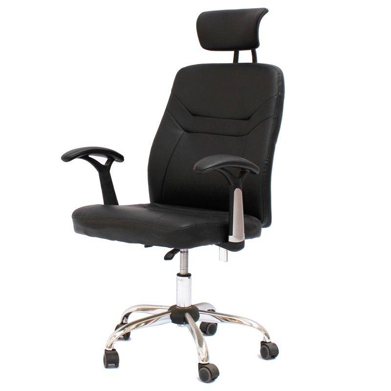 Office Chairs - Contemporary Design PU Leather Office Arm Chair- Reclinable Backrest -Black Colour