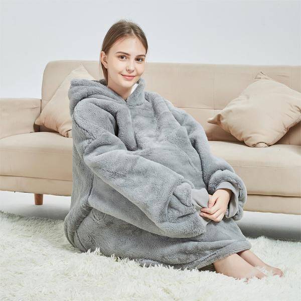 Unisex Grey Oversized Plush Hoodie Blanket