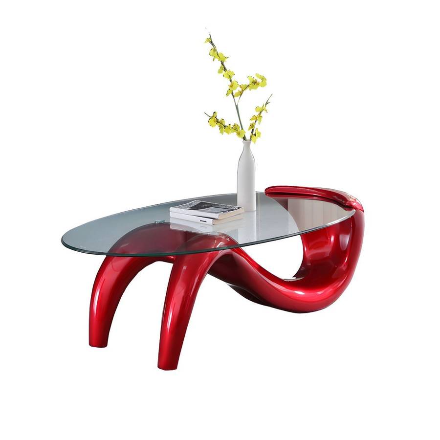 Glass Top Oval Coffee Table - Red