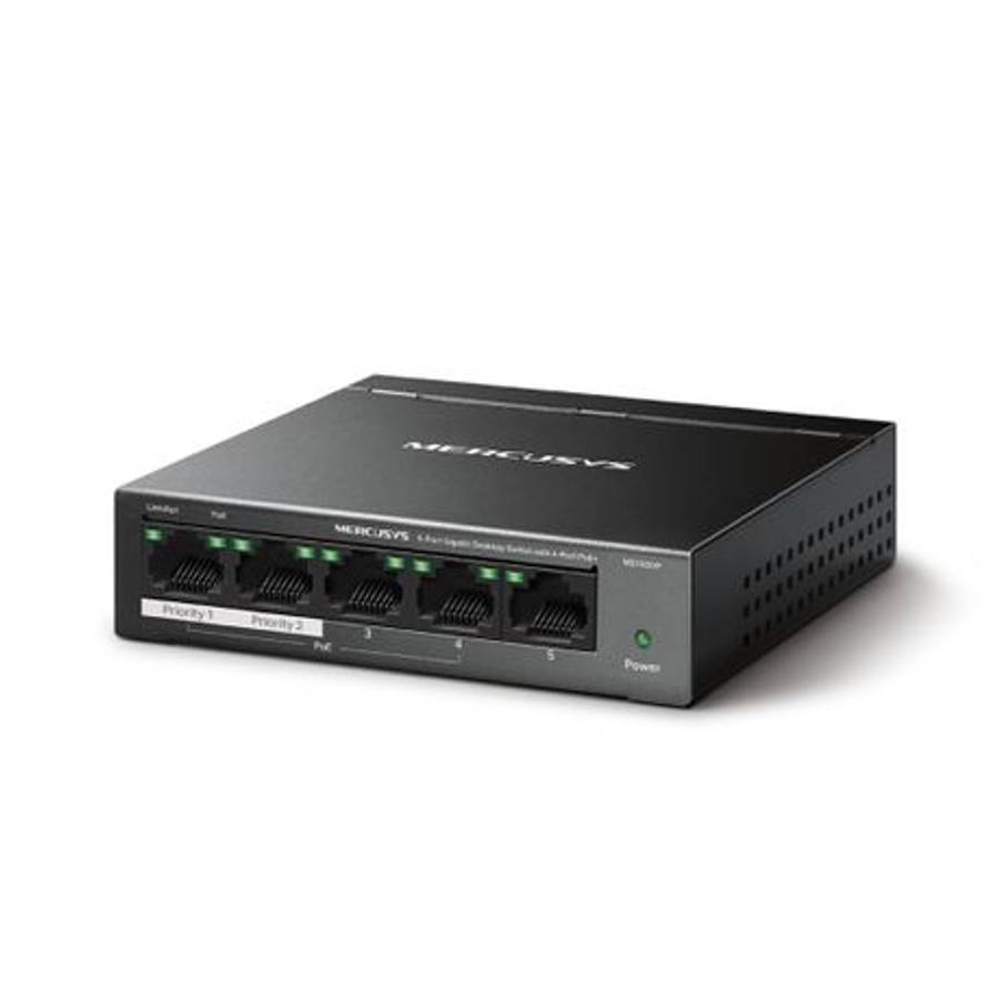Mercusys - Tp-Link - Mercusys MS105GP 5-Port Gigabit Desktop Switch with 4-Port PoE+ - Mercusys -...