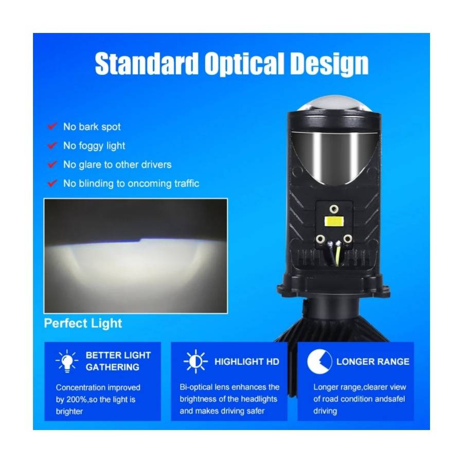 H4 14000LM 70W Mini Lens LED Projector Headlight Bulbs -CSP Chip, Pack of 2