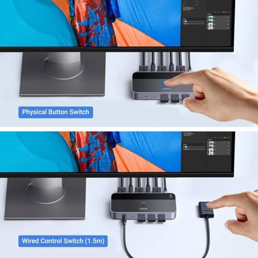 Ugreen - 4K@60Hz HDMI KVM Switch (2 In 1 Out)-Grey - Ugreen - 4K@60Hz HDMI KVM Switch (2 In 1 Out...