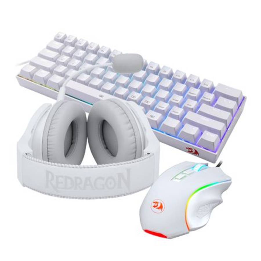 Redragon - 3in1 RGB Gaming Combo Keyboard Mouse Headset - White - Redragon - 3in1 RGB Gaming Comb...