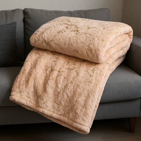 FLEECEX Metallic Plush Fleece Warm Winter Lightweight Blanket & Throw -150 x 200 cm - Peach