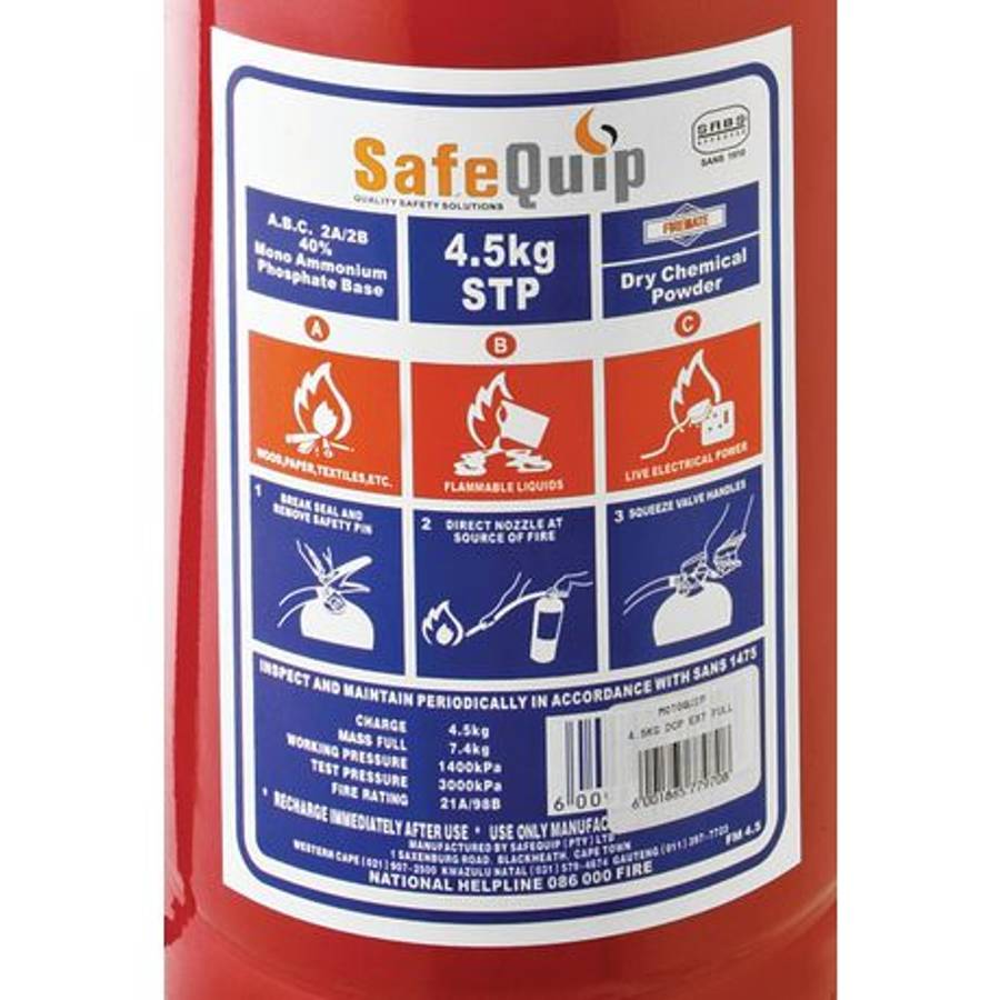 Safe-Quip 4.5kg DCP Fire Extinguisher - Safe-Quip 4.5kg DCP Fire Extinguisher